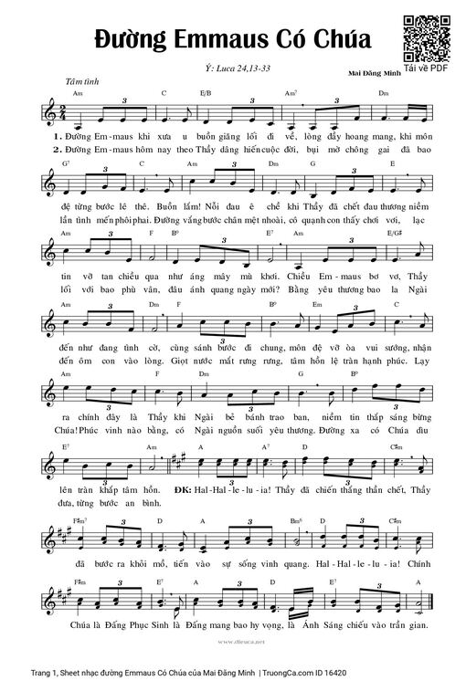 Sheet nhạc PDF bài đường Emmaus Có Chúa