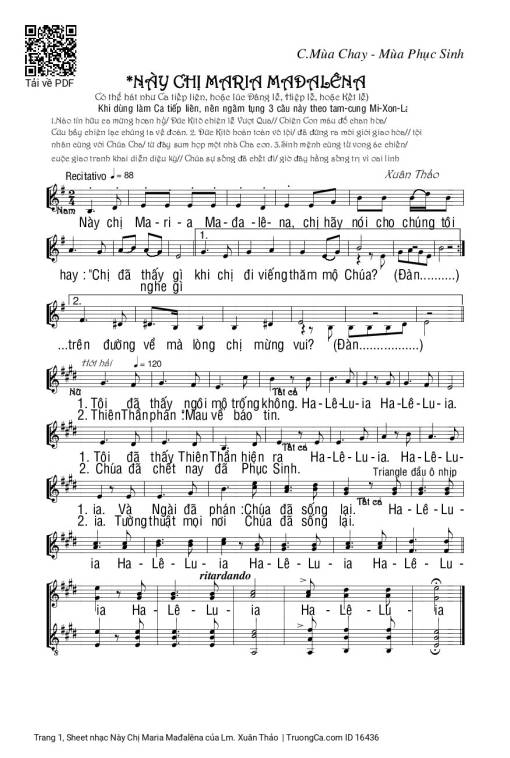 Sheet nhạc PDF bài Này Chị Maria Mađalêna