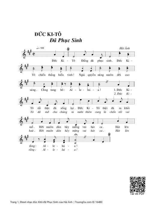 Sheet nhạc PDF bài đức Kitô đã Phục Sinh