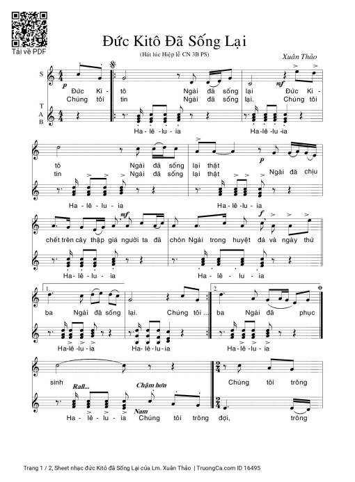 Sheet nhạc PDF bài đức Kitô đã Sống Lại