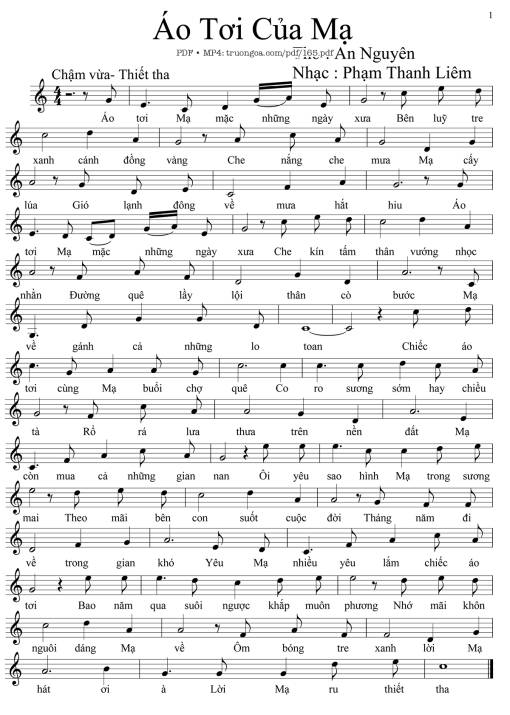 Sheet nhạc PDF bài Áo tơi của mạ
