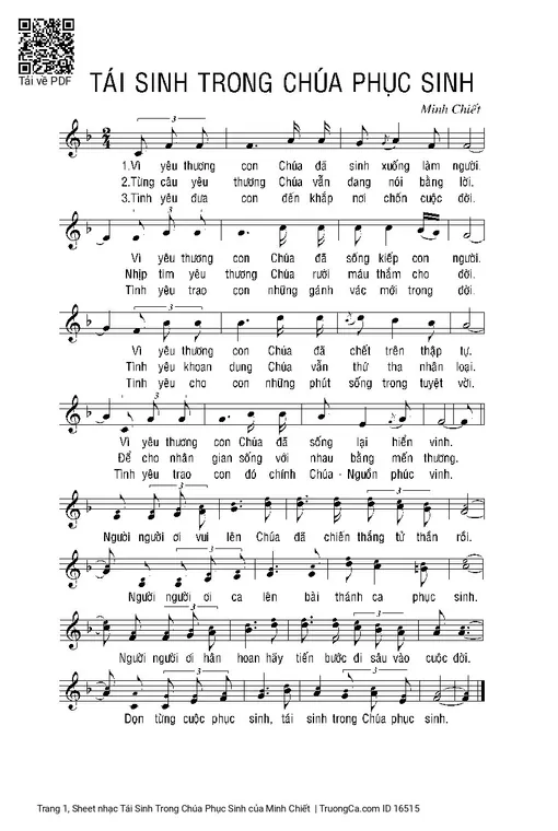 Sheet nhạc PDF bài Tái Sinh Trong Chúa Phục Sinh