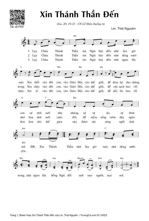 Sheet nhạc PDF bài Xin Thánh Thần đến