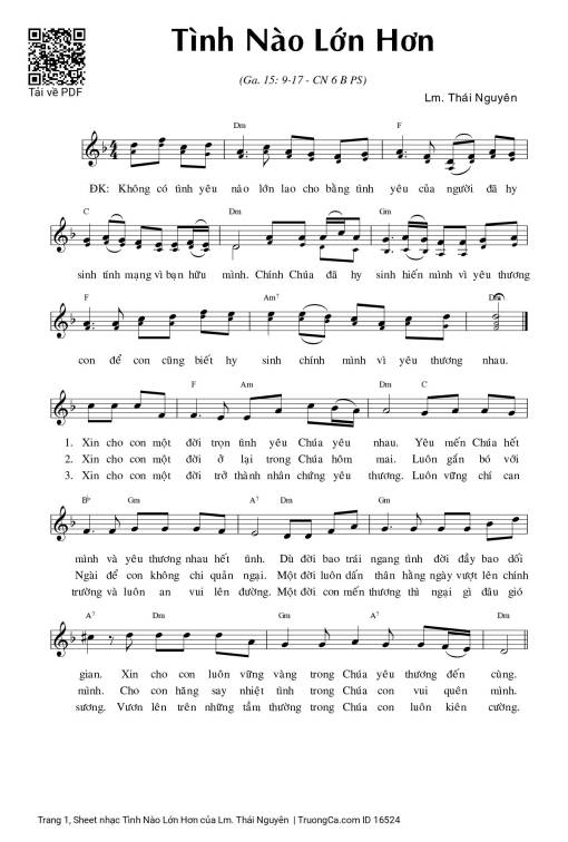 Sheet nhạc PDF bài Tình Nào Lớn Hơn