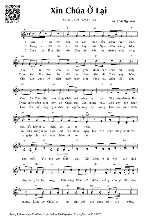 Sheet nhạc PDF bài Xin Chúa ở Lại
