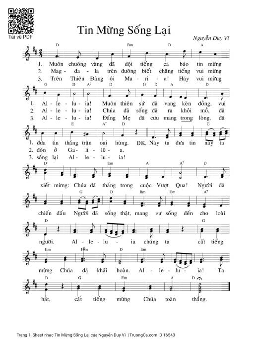 Sheet nhạc PDF bài Tin Mừng Sống Lại