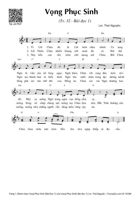 Sheet nhạc PDF bài Thánh vịnh 32, Vọng Phục Sinh (Bài Đọc 1)
