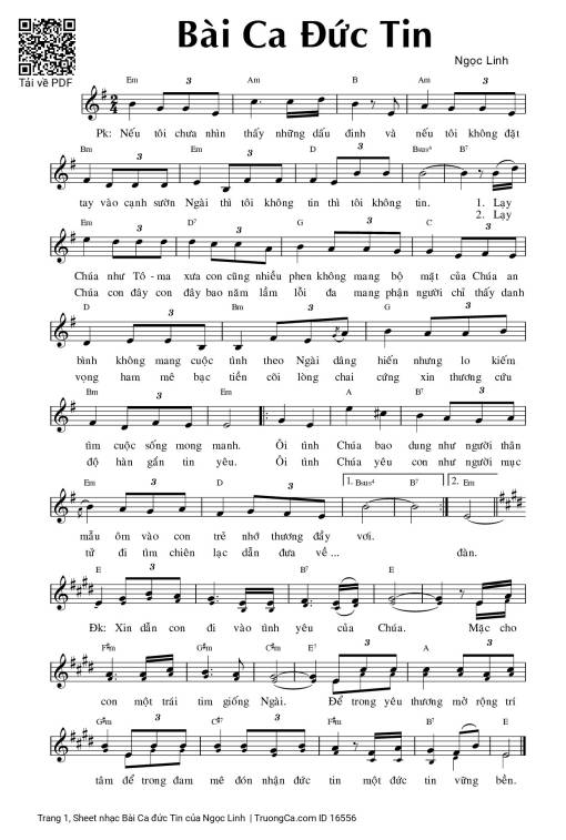 Sheet nhạc PDF bài Bài Ca đức Tin