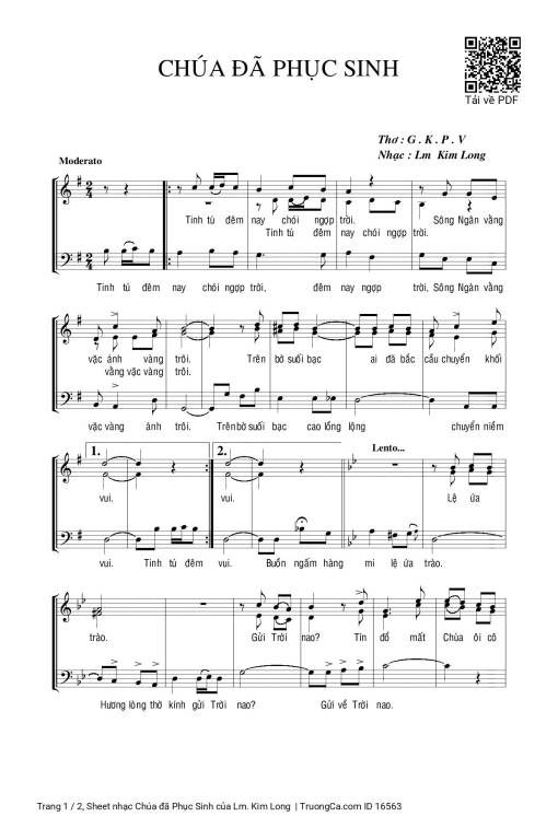 Sheet nhạc PDF bài Chúa đã Phục Sinh