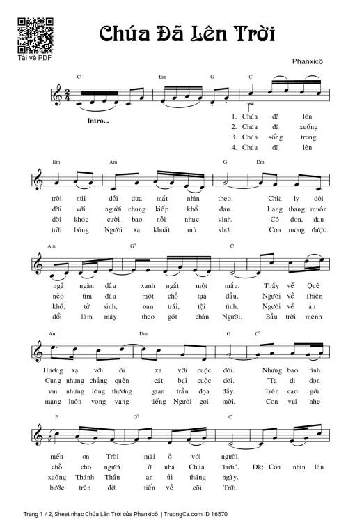 Sheet nhạc PDF bài Chúa Lên Trời