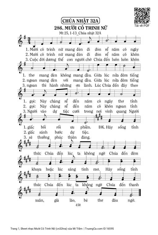 Sheet nhạc PDF bài Mười Cô Trinh Nữ (cn32tna)