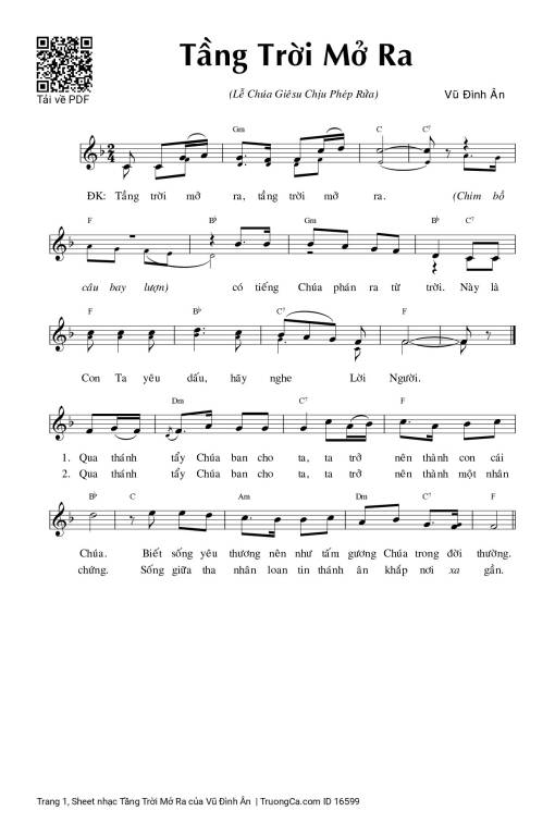 Sheet nhạc PDF bài Tầng Trời Mở Ra