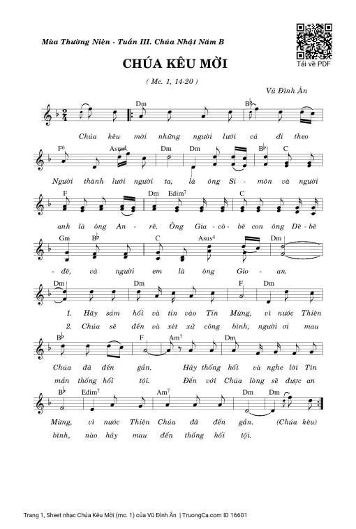 Sheet nhạc PDF bài Chúa Kêu Mời (mc. 1)