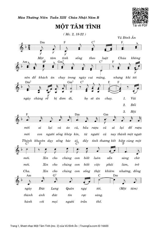 Sheet nhạc PDF bài Một Tâm Tình (mc. 2)