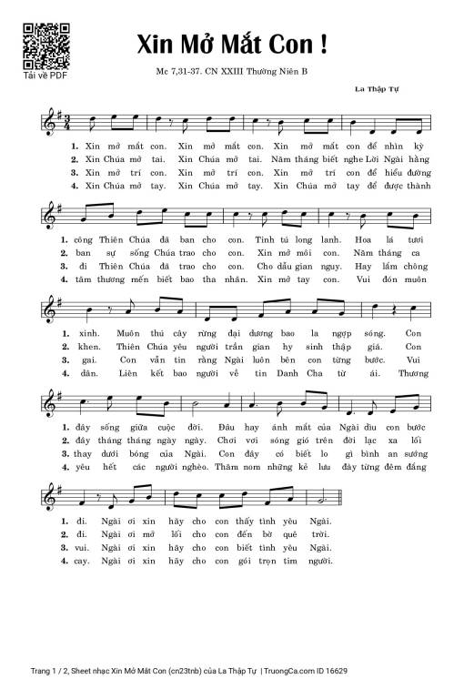 Sheet nhạc PDF bài Xin Mở Mắt Con (cn 23 tnb)