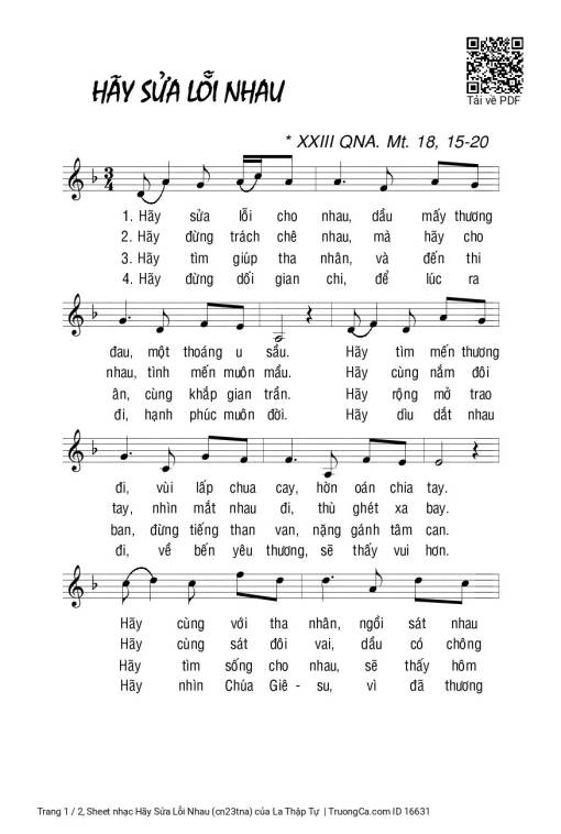 Sheet nhạc PDF bài Hãy Sửa Lỗi Nhau (cn23tna)