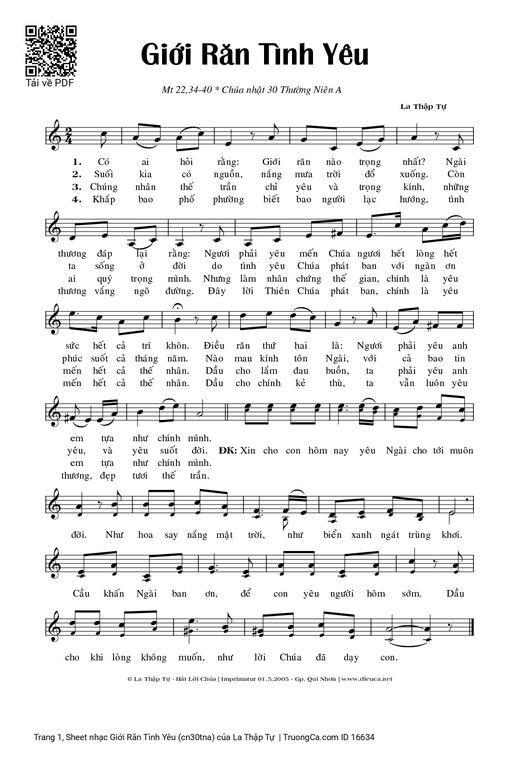 Sheet nhạc PDF bài Giới Răn Tình Yêu (cn30tna)