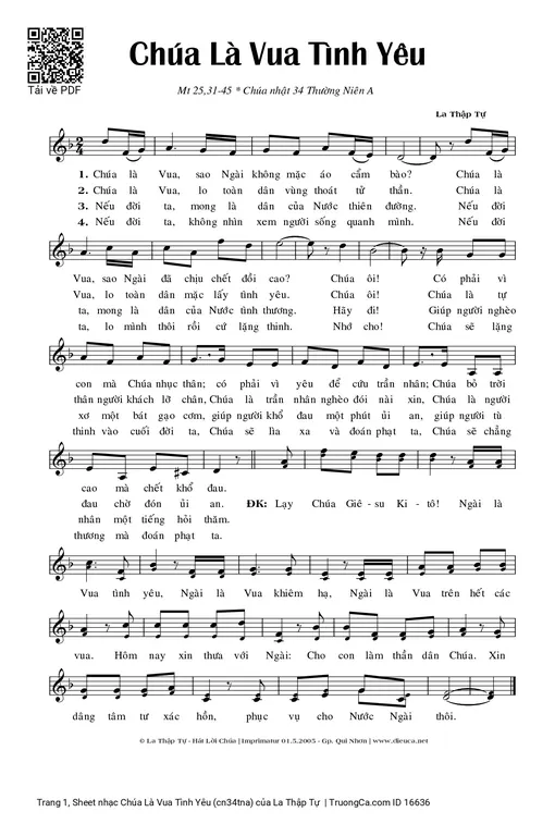 Sheet nhạc PDF bài Chúa Là Vua Tình Yêu (cn34tna)