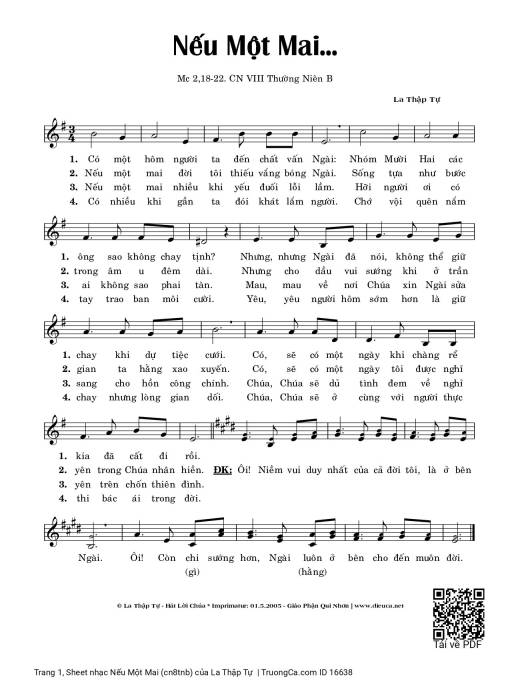 Sheet nhạc PDF bài Nếu Một Mai (cn8tnb)