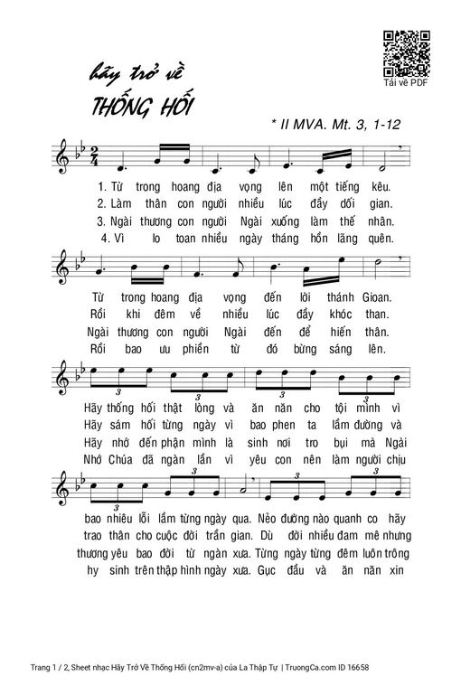 Sheet nhạc PDF bài Hãy Trở Về Thống Hối (cn2mv-a)