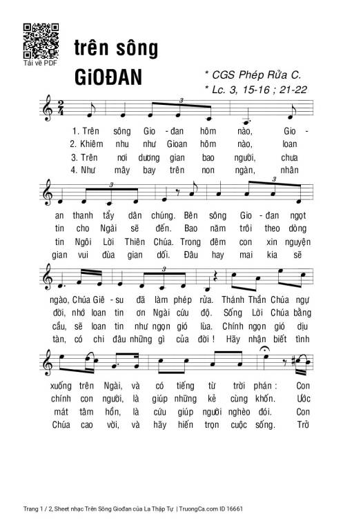 Sheet nhạc PDF bài Trên Sông Giođan