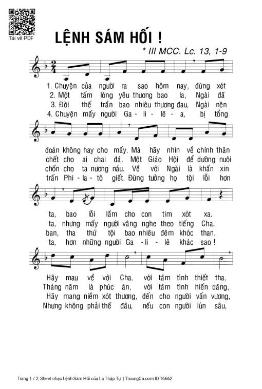 Sheet nhạc PDF bài Lệnh Sám Hối