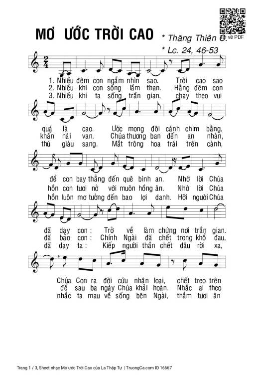 Sheet nhạc PDF bài Mơ ước Trời Cao
