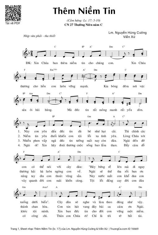 Sheet nhạc PDF bài Thêm Niềm Tin (lc. 17)