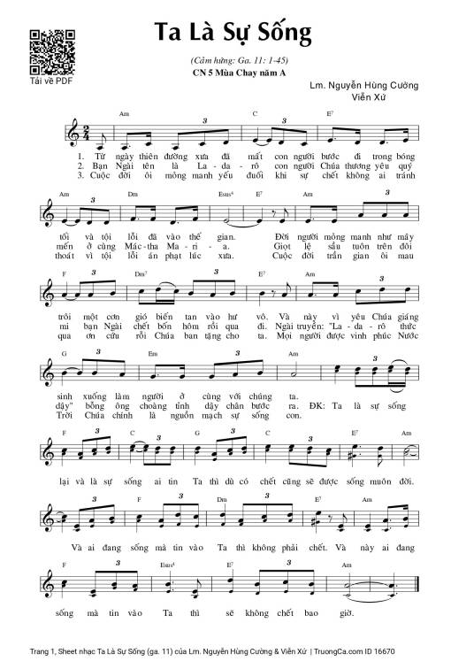 Sheet nhạc PDF bài Ta Là Sự Sống (ga. 11)