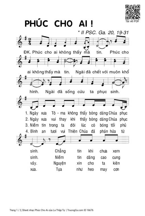 Sheet nhạc PDF bài Phúc Cho Ai - La Thập Tự