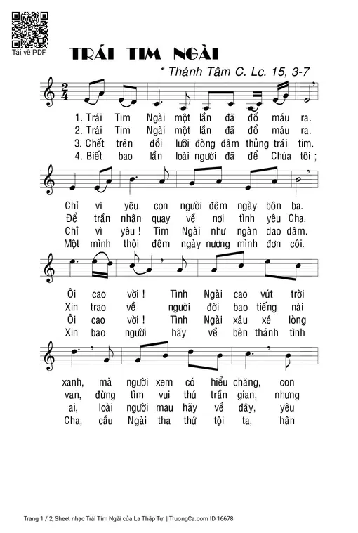 Sheet nhạc PDF bài Trái Tim Ngài