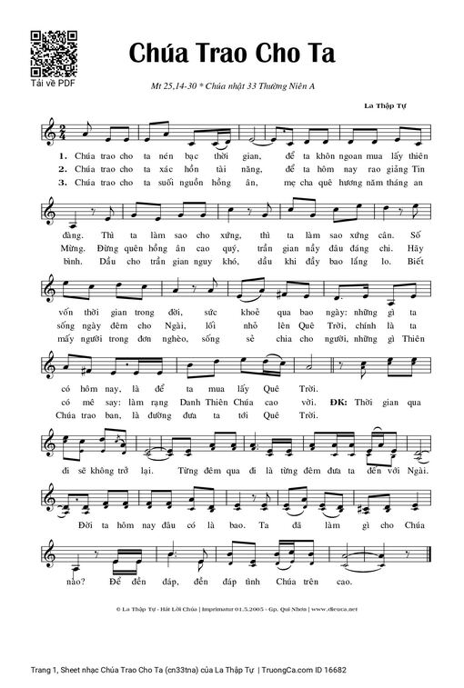 Sheet nhạc PDF bài Chúa Trao Cho Ta (cn33tna)