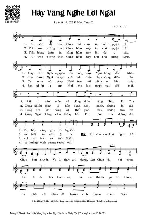 Sheet nhạc PDF bài Hãy Vâng Nghe Lời Người