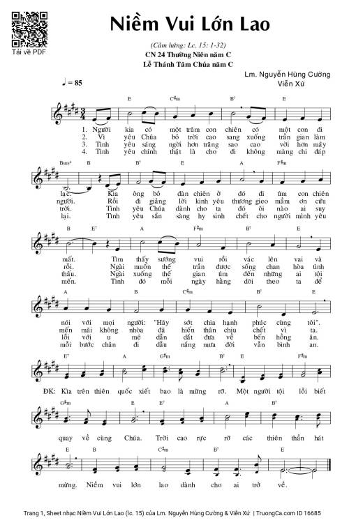 Sheet nhạc PDF bài Niềm Vui Lớn Lao (lc. 15)