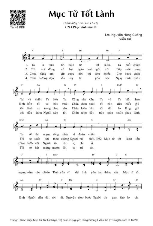 Sheet nhạc PDF bài Mục Tử Tốt Lành (ga. 10)