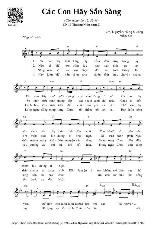 Sheet nhạc PDF bài Các Con Hãy Sẵn Sàng (lc. 12)