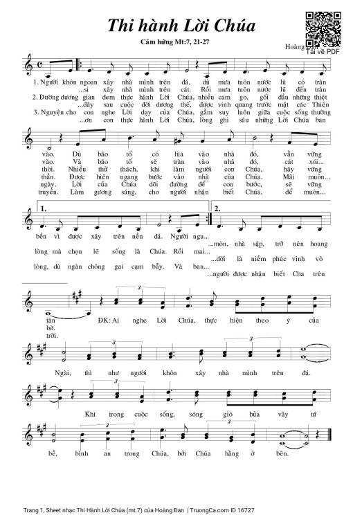 Sheet nhạc PDF bài Thi Hành Lời Chúa (mt.7)