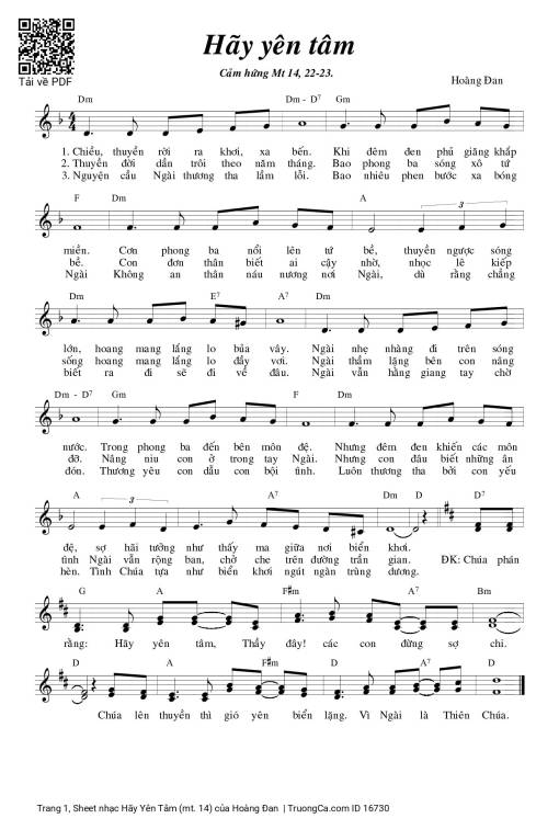 Sheet nhạc PDF bài Hãy Yên Tâm (mt. 14)