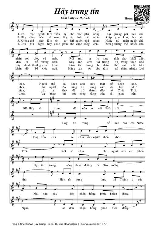 Sheet nhạc PDF bài Hãy Trung Tín (lc. 16)