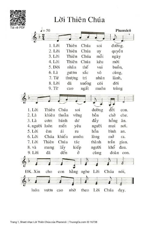 Sheet nhạc PDF bài Lời Thiên Chúa