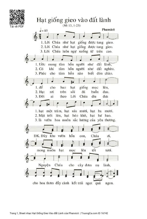 Sheet nhạc PDF bài Hạt Giống Gieo Vào đất Lành