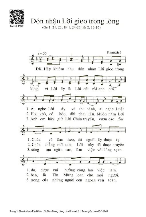 Sheet nhạc PDF bài đón Nhận Lời Gieo Trong Lòng