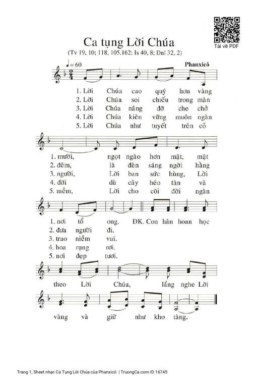 Sheet nhạc PDF bài Ca Tụng Lời Chúa