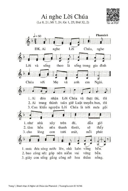 Sheet nhạc PDF bài Ai Nghe Lời Chúa