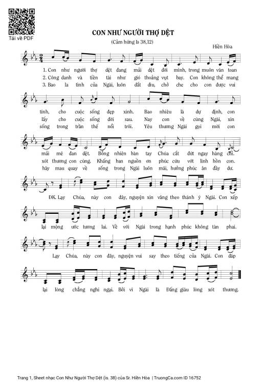 Sheet nhạc PDF bài Con Như Người Thợ Dệt (is. 38)