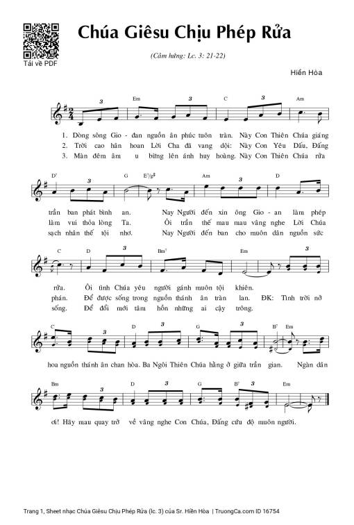 Sheet nhạc PDF bài Chúa Giêsu Chịu Phép Rửa (lc. 3)