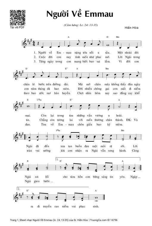 Sheet nhạc PDF bài Người Về Emmau (lc. 24, 13-35)