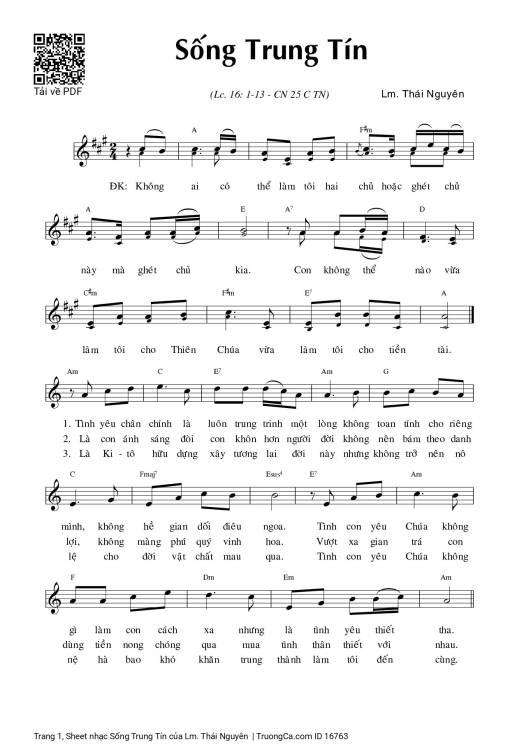 Sheet nhạc PDF bài Sống Trung Tín