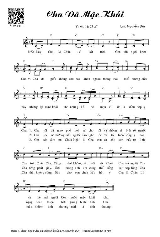 Sheet nhạc PDF bài Cha đã Mặc Khải