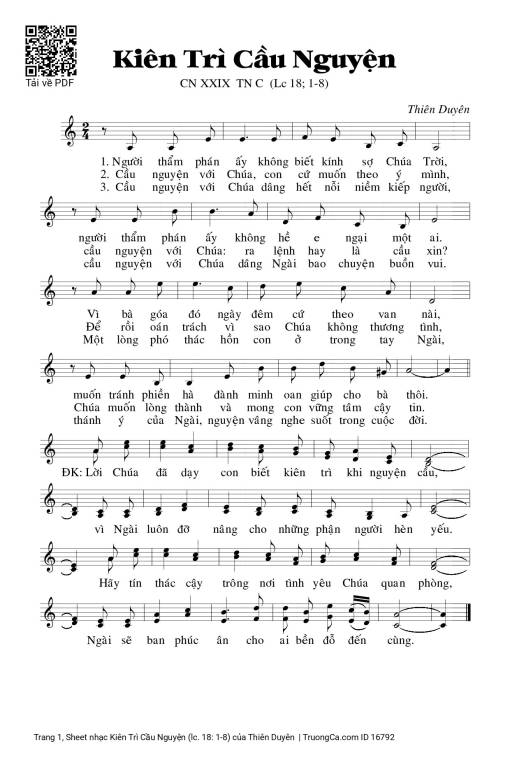 Sheet nhạc PDF bài Kiên Trì Cầu Nguyện (lc. 18: 1-8)
